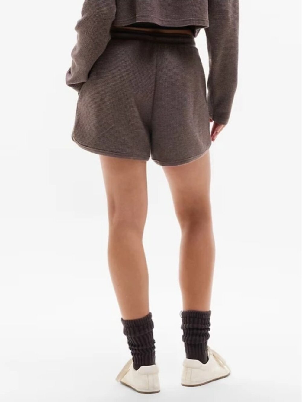 NWT Athleta Womens Medium Tranquil Waffle Short Dark Brown Drawstring Lounge $75